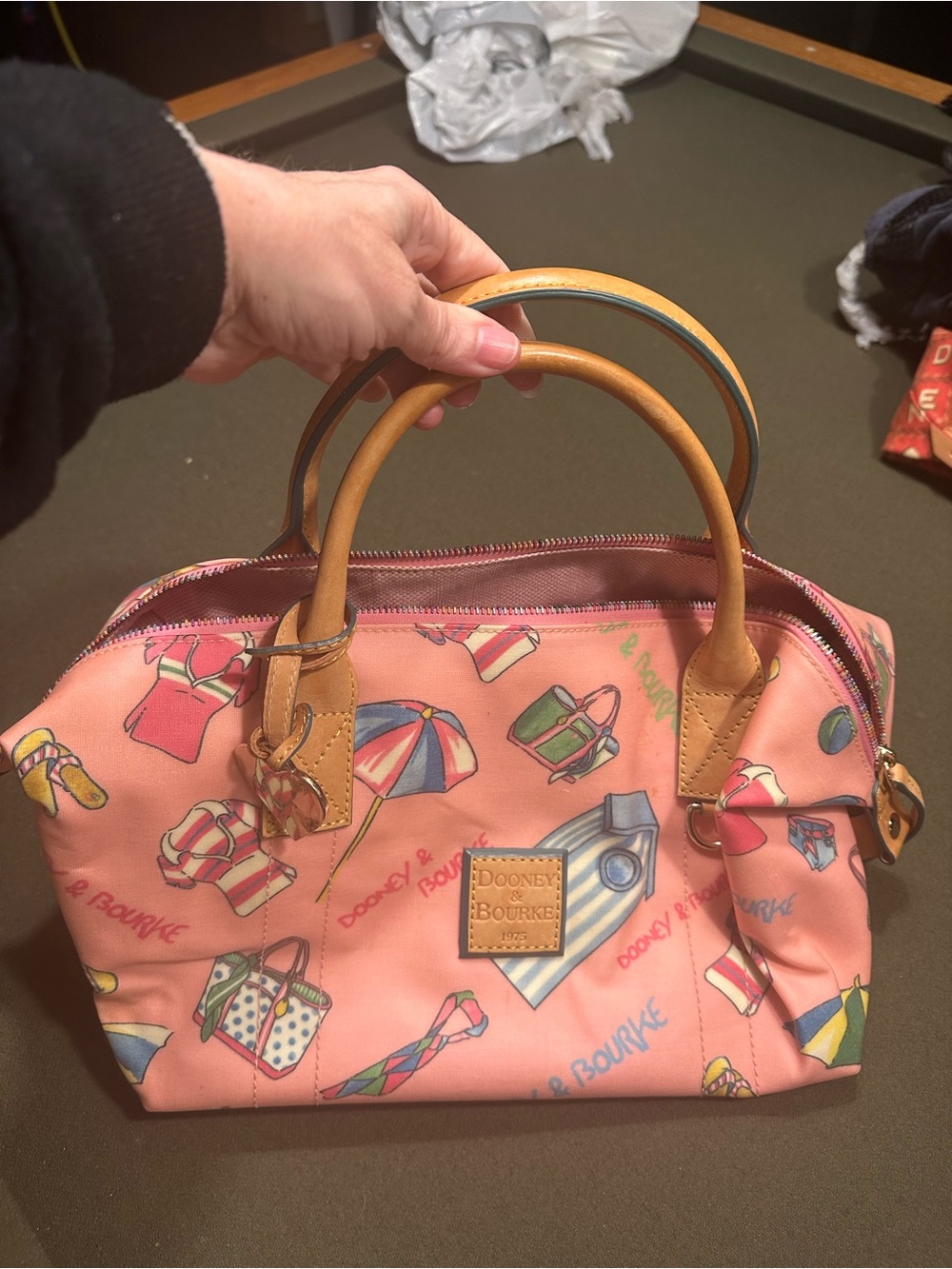 Dooney & Bourke Pink vintage beach Print Canvas Leather-Trim Satchel